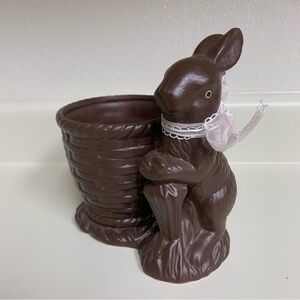 Vtg Faux Chocolate Easter Bunny Rabbit Figurine Decor Basket Planter Floral
